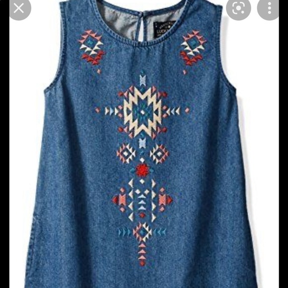 Lucky Brand Girl’s denim dress with tribal print size Medium - Picture 1 of 5